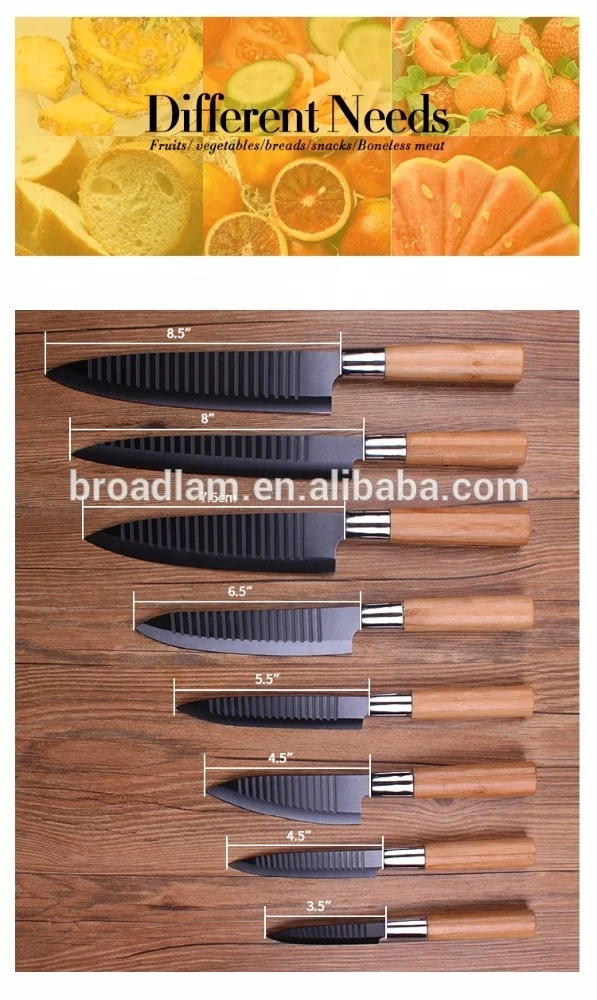 
Factory 8 pieces zirconia bamboo handle black blade ceramic kitchen knife set 