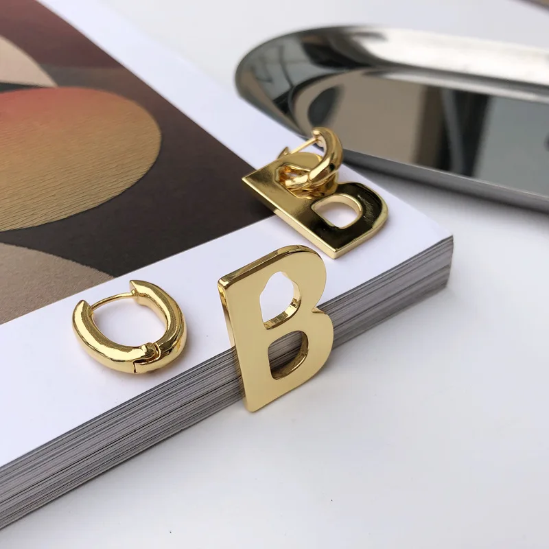 

HongTong Wholesale Trendy 18k Gold Stainless Steel Hoop Detachable Earrings Gold Filled Letter B Earrings, Picture shows