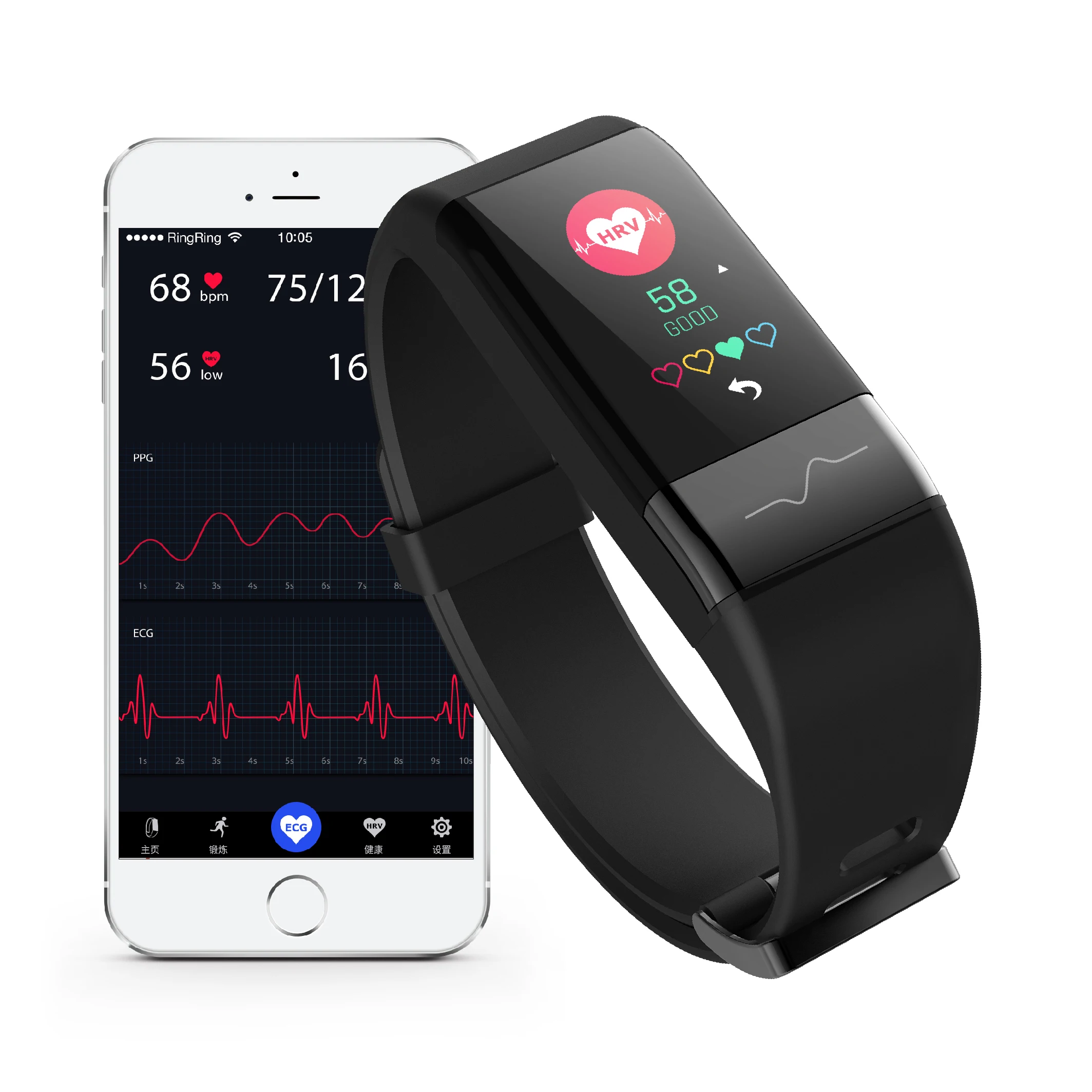 

J-Style 1790 ECG smart wristband heart rate monitor SOS call reminder AUTO activity & sleep tracker, Black, blue, white