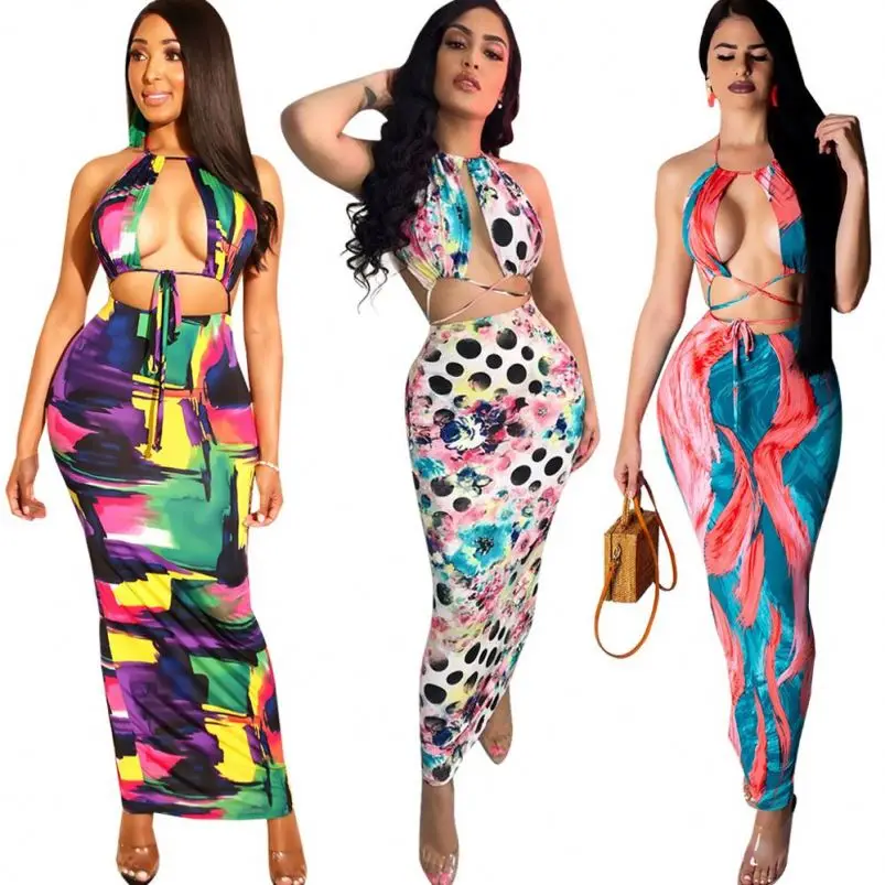 

Summer new women's print halter dress nightclub
