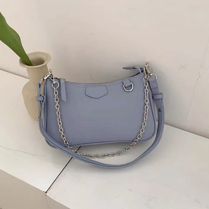 

2021 Hot Selling Korean Vintage Luxury Chain Baguette Underarm Hobo Bag for Women