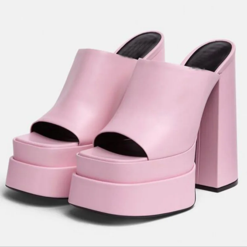 

Dropshipping Custom Logo Summer New Women Block Heel Pink Slippers Luxury Ladies Slides Slipper