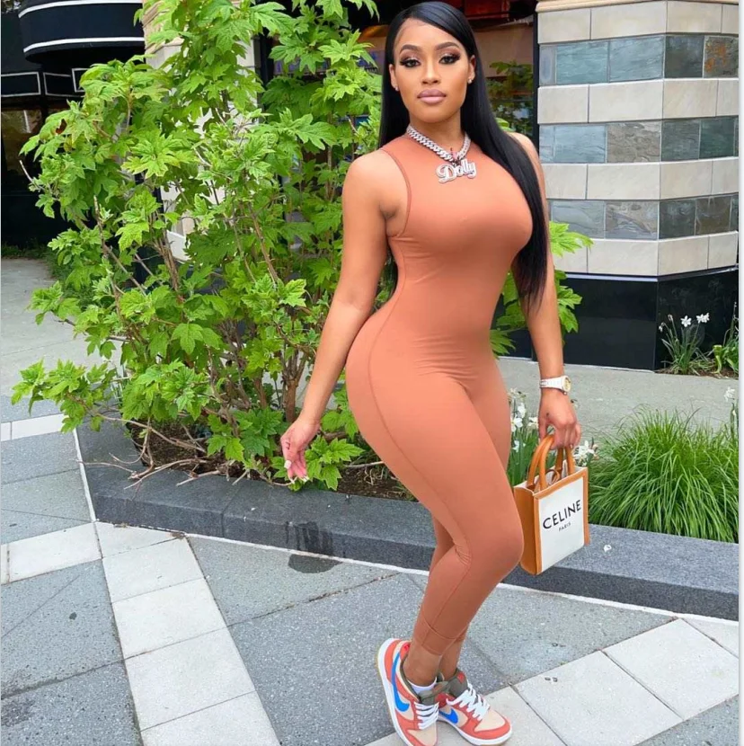 

2022 High Waist Sleeveless Jumpsuit Women's Yoga Tracksuit Summer Sport wear running tight One Piece Sports jumpsuit custom