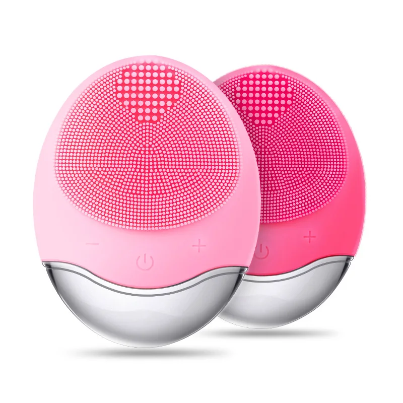 

OMG silicone facial face cleansing brush massager waterproof ultrasonic vibration electric cepillo de limpieza facial, Red and pink