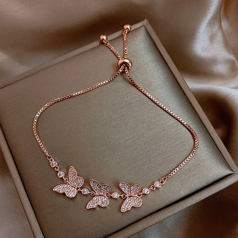 

fashion trendy jewelry gold plated crystal butterfly bracelet women