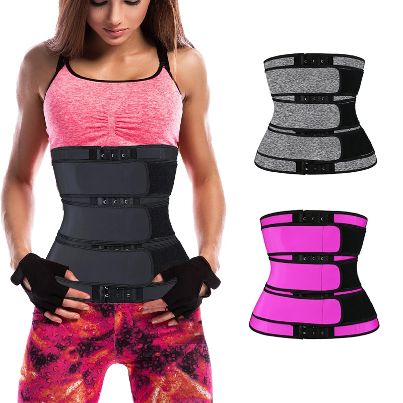 

Latest Black Tummy Control Adjustable Waist Slimming Trimmer With Zipper 3 Belts Custom Logo Waist Trainers, Black/pink