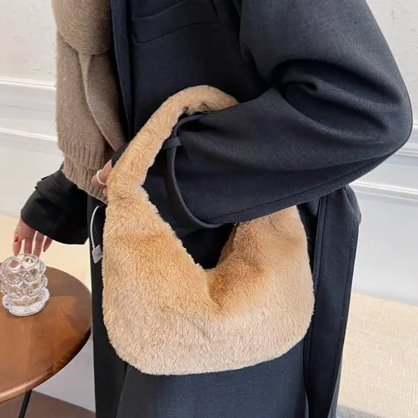 

Lasvenis New Fashion Faux Fur Velvet Hobo Bag Hand Bags Women Plush Handbag, Customized color