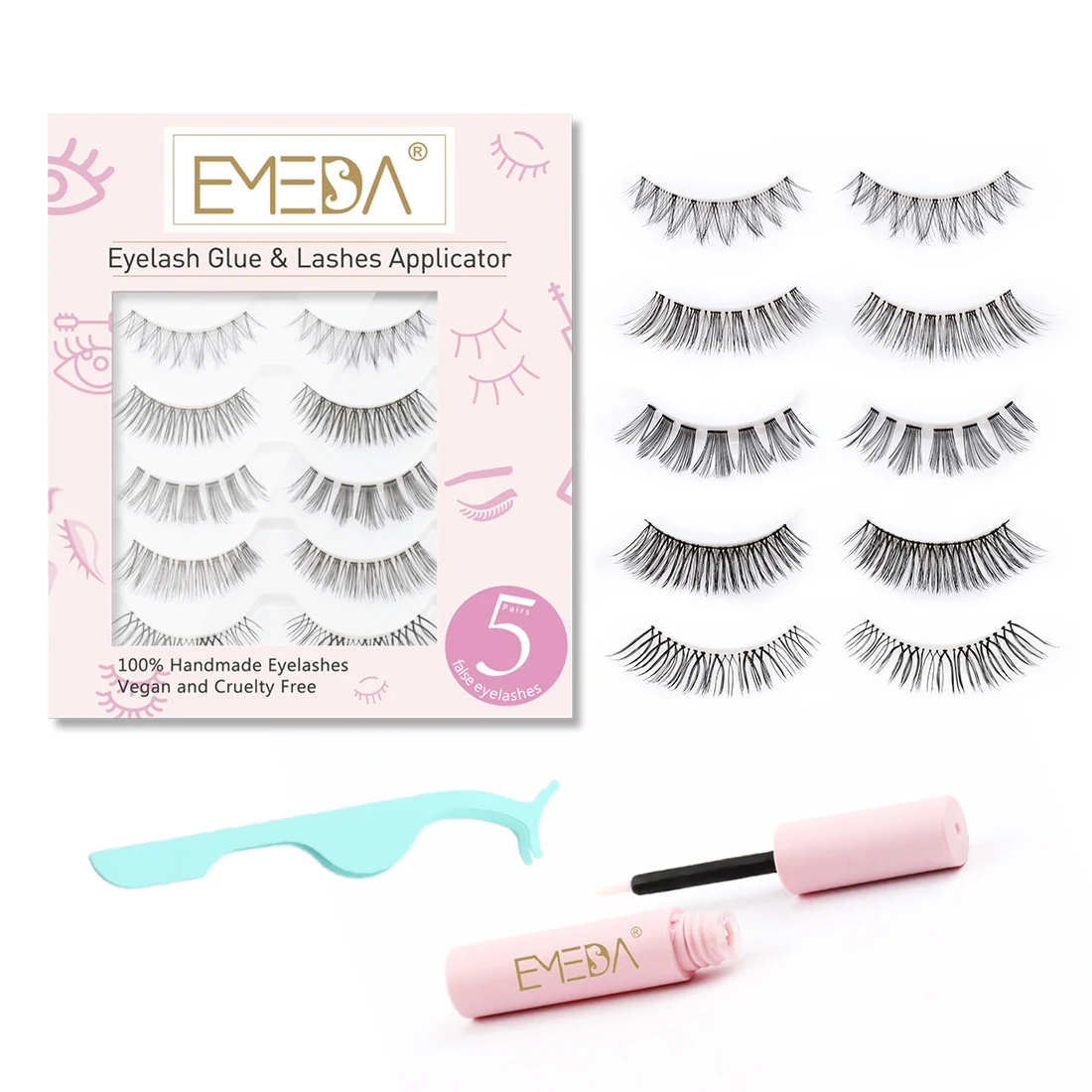 

Emeda Wholesale Price 18mm 22mm Faux Mink Eyelash Vendor 5D Faux Mink Lashes Mix Natural and Fluffy Style 5 pairs/pack, Black