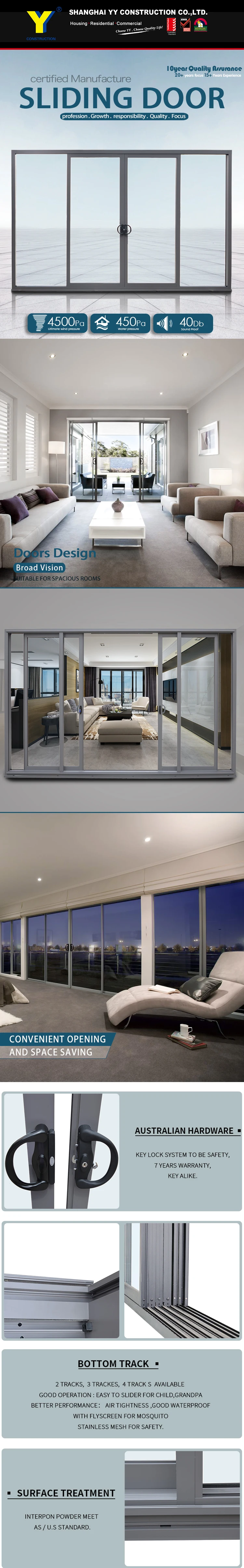 YY Home Australia standard AS2047 double glass commercial door sliding door interior aluminium glass doors cost
