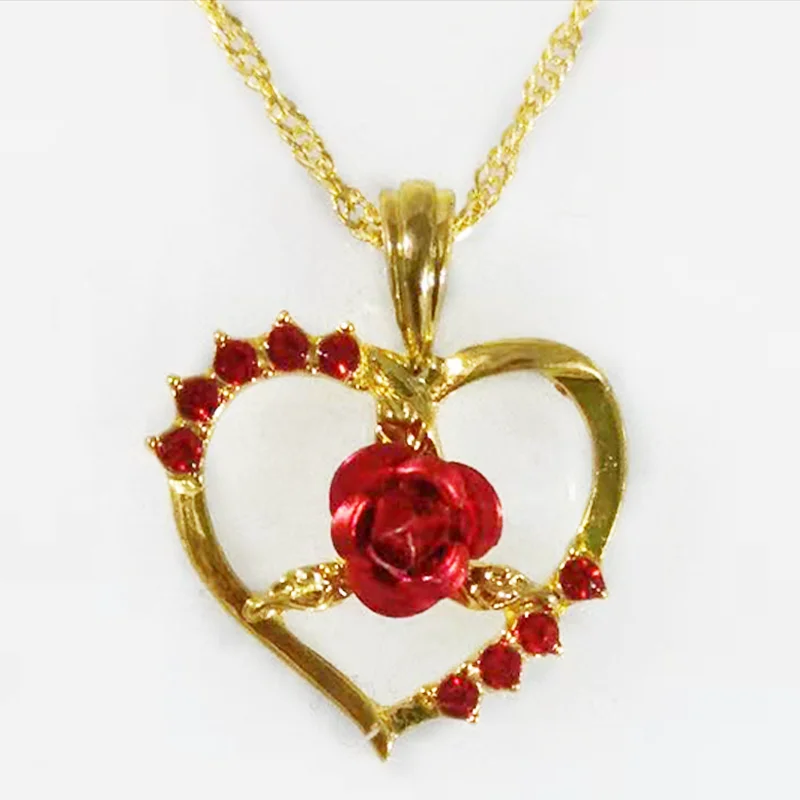 

New Fashion Heart Pendant Red Rose Flower Lady Necklace