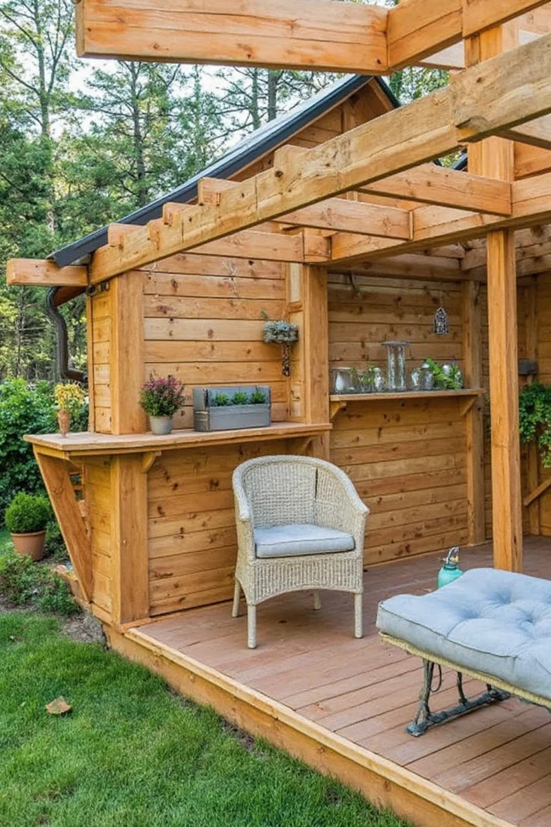An interior view of a custom-designed planting shed with labeled zones for pets and plants