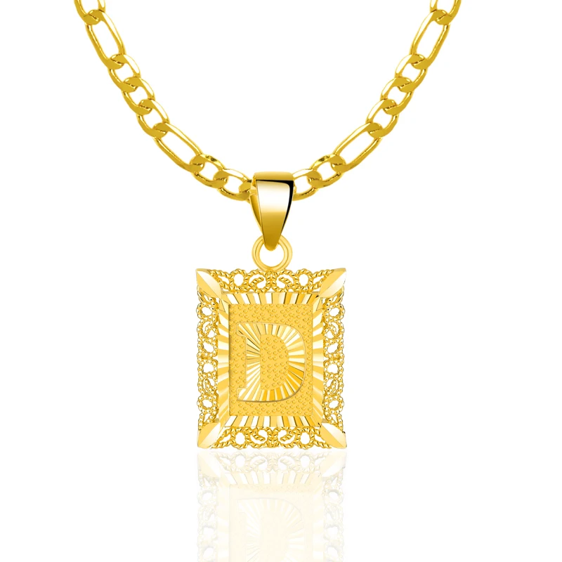 

Women's Fashion Letter A-Z Pendant Necklace Square Lace Necklace Copper Plated 18K Gold Necklace, Yellow
