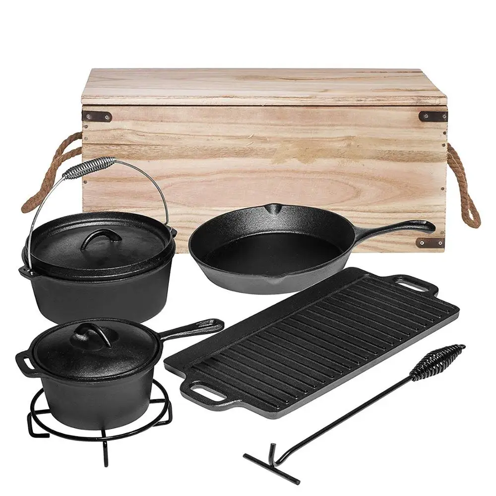 

Outdoor Camping 5 Piecee Pre-Seasoned Cast Iron Cookware Set