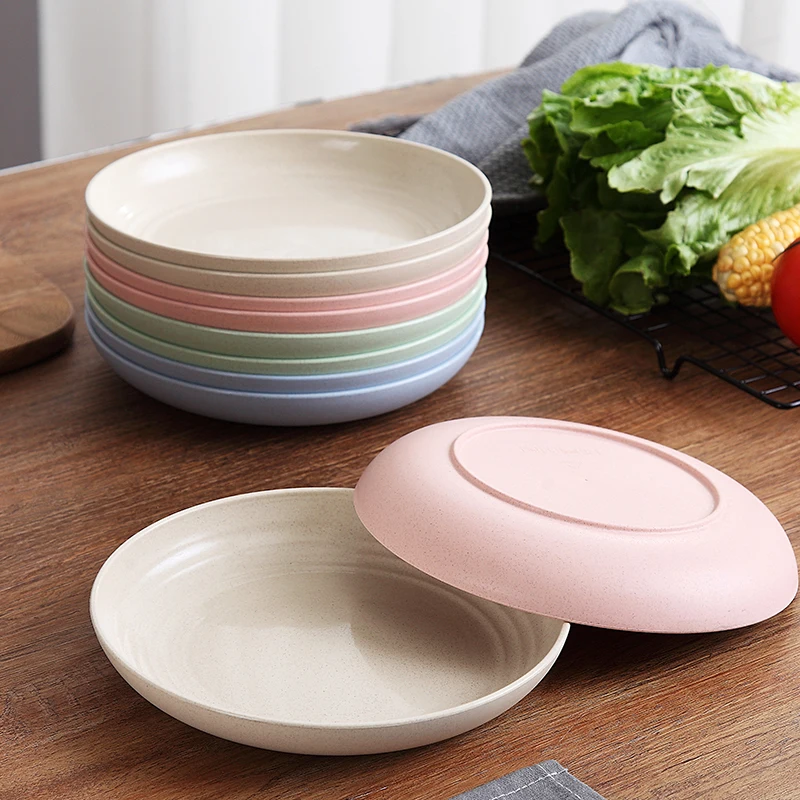 

Colorful Homeware Modern Wheat Straw Food Plates Dinnerware,Plates for Restaurant,Lunch Plate, Pink,green,blue,beige