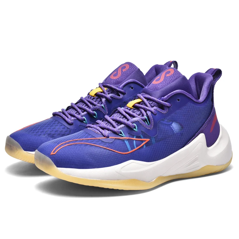 

High Quality Outdoor Sports High Top Purple Comfortable Anti Slip Basketball Shoes For Men, White/blue/purple