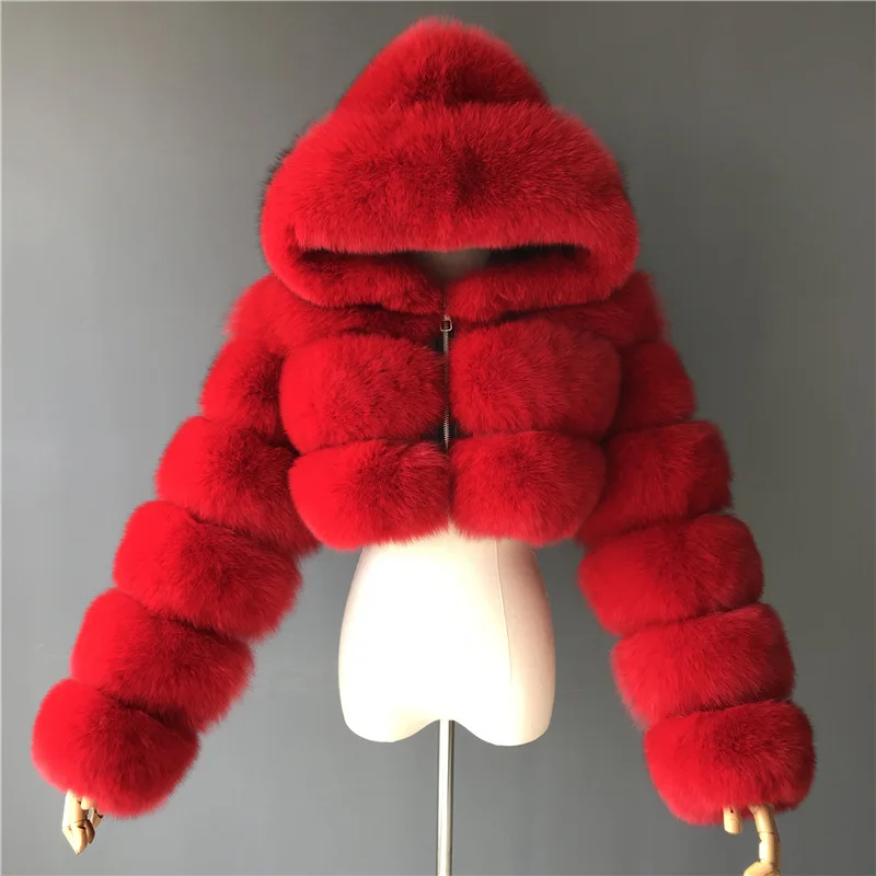 

2020 New Winter Coat Jacket Women Faux Fox Fur Coat with Hood Fashion Short Style Fake Fur Coat for Lady, Solid colors or as customized