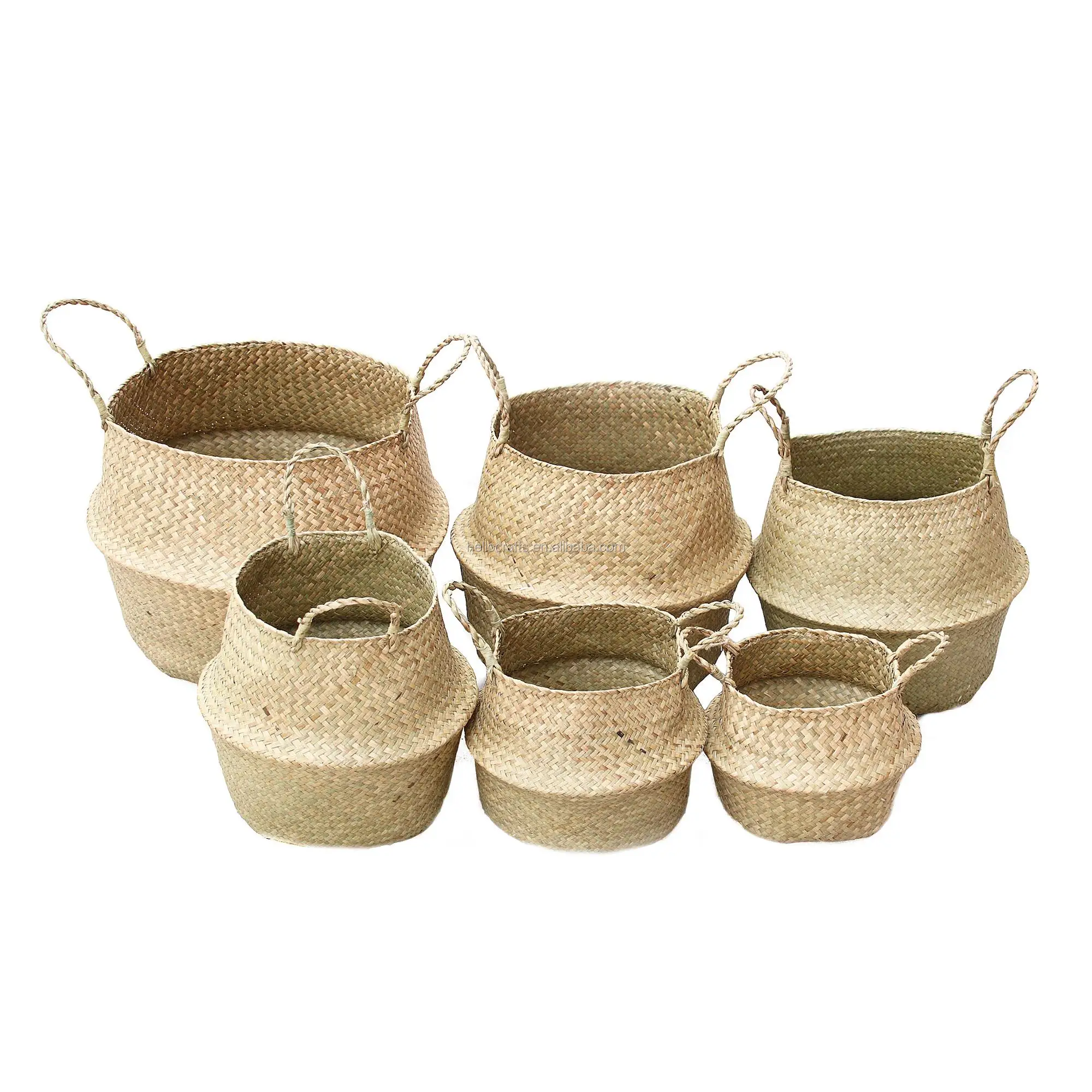 

Hot Sale Natural /colour Woven Seagrass Tote Belly Baskets for Storage, Laundry, Picnic, Plant Pot Cover, and Beach Bag, Natural, white, pink blue,black, white wavy