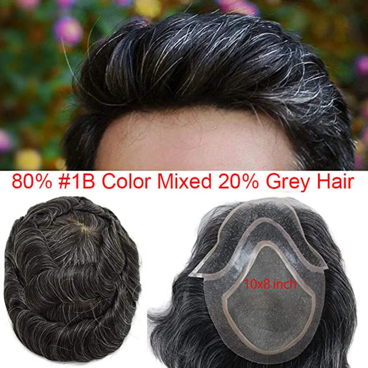 

Men Toupee Lace Front Full Skin PU System Replacement Indian Remy Human Hairpiece Mono Black Color 100% Human Hair Mens Toupee