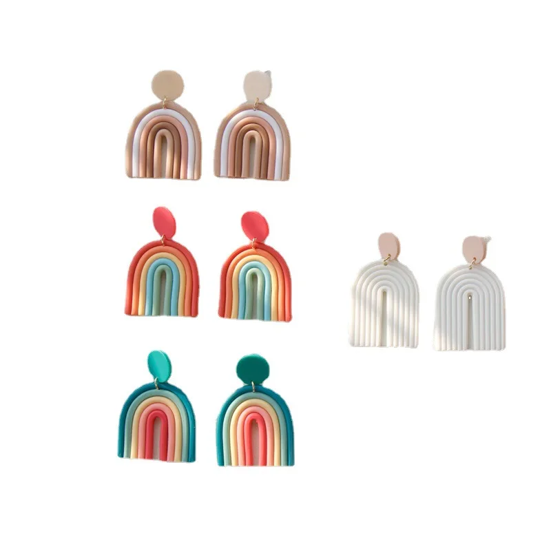 

QIANZUYIN Wholesale Fashion Custom Inspired Earrings Women Polymer Clay Earrings Rainbow Earrings, 18k gold