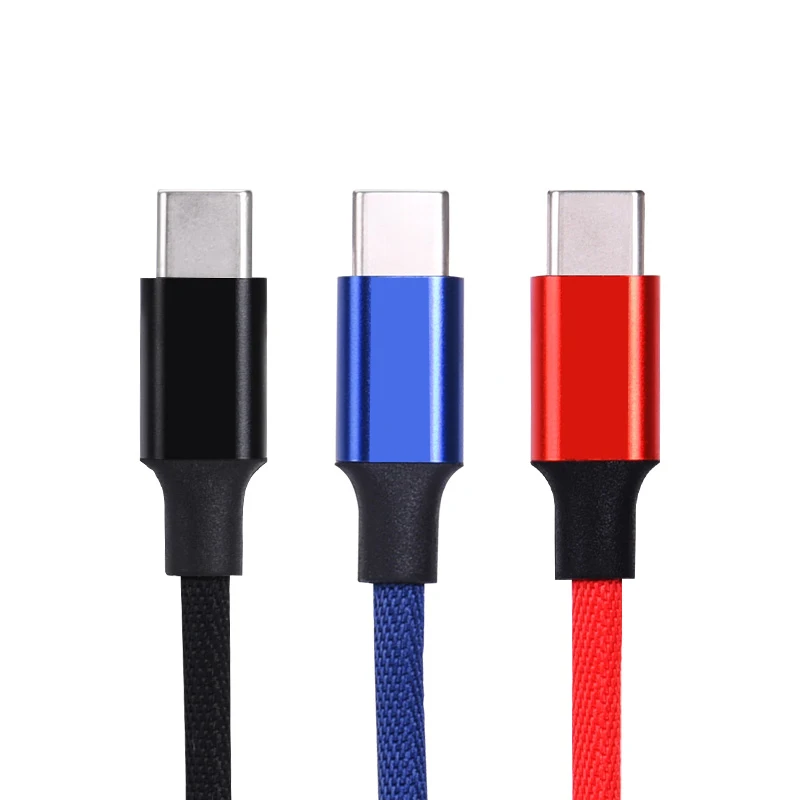 

cloth braided metal case type c to type c 3A fast data charging 0.5M 1.2M 2M usb cable tipo c wholesale competitive price, Black/blue/red/green