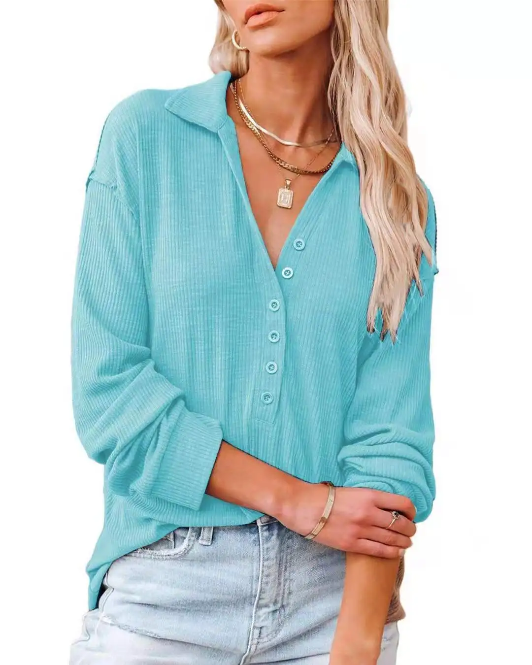 

Autumn/winter new women's Clothing Casual pure color long sleeve shirt