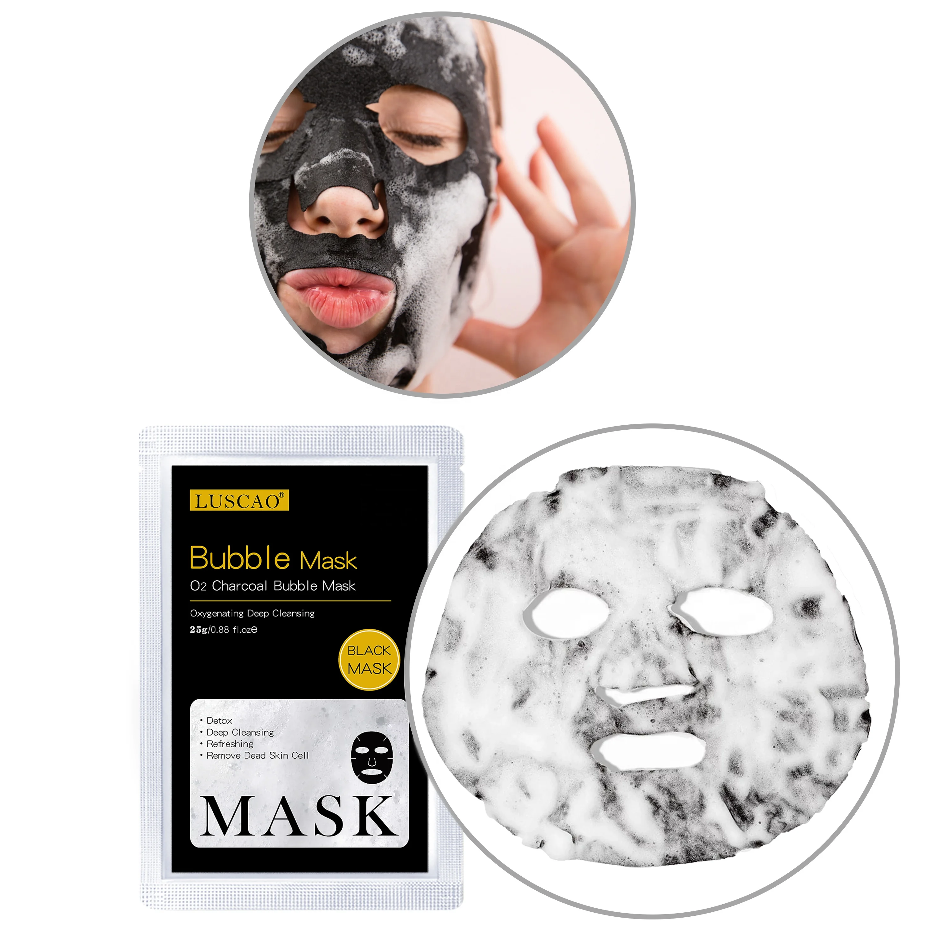 

Luscao Skin Care Pore Purifying Deep Cleaning Sea Salt Oxygen Foaming Facial Sheet Bubble Mask