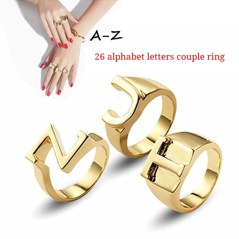 

Karat Gold Ring Finger Fashion 4 Grams Engagement Bands or Rings 18K Gold Plated Punk Alphabet Shiny Polish or Brushed Alloy 14