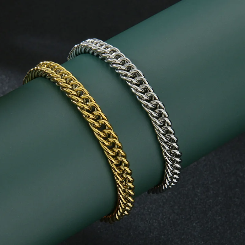 

Waterproof 18K Real Gold Plated Titanium Steel Cuban Chain Bracelets Hip Hops 316L Stainless Steel Cuban Link Chain Bracelets
