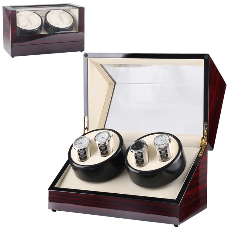 

Ebony Grain Watch Display Box Carbon Fiber Winding Machine Jog Motor Box For 4 Watches