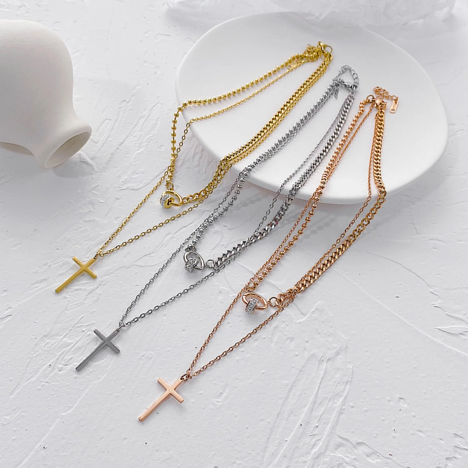 

Fashion Multiple Layers Cross Necklaces For Women Charm Gold Silver Rose Gold Color Chokers Boho Collares Female Party Jewelry, Silver, gold, rose gold