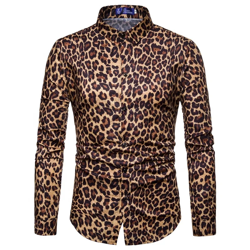 

2020 New fashion leopard print design long sleeve thin shirt for men