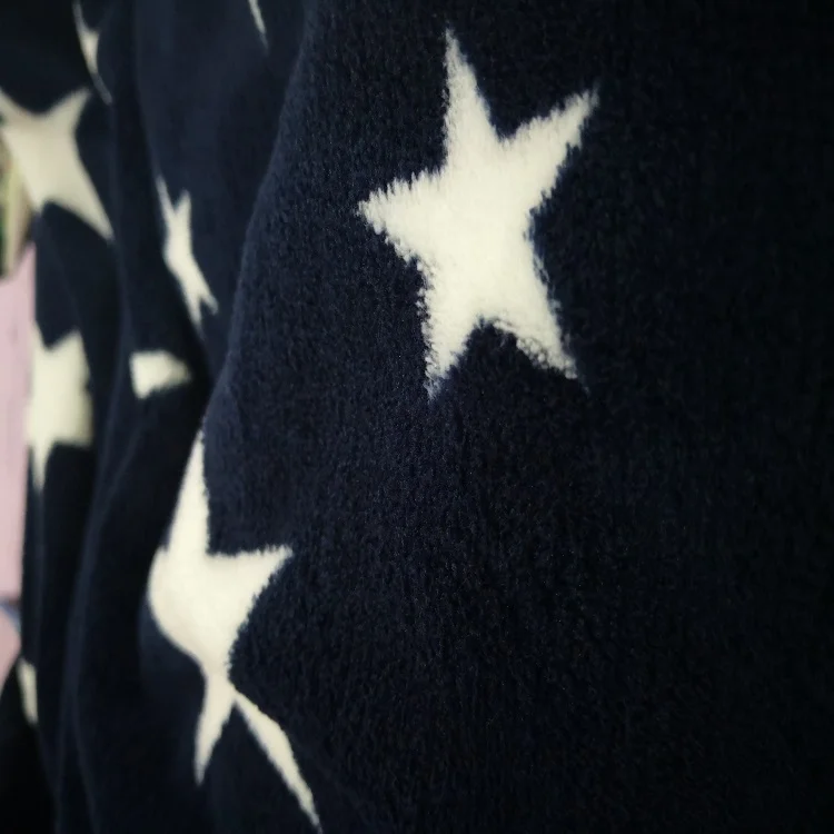 
Leda star printed polyester knit coral fleece fabric for bed sheet 