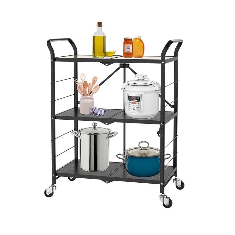 

PINPINFAMILY 3-Tier Hige Quality Hot Sale Modern Metal Storage Rack Kitchen Serving Foldable Trolley Cart Kitchen Furniture, Blcak,white,gray