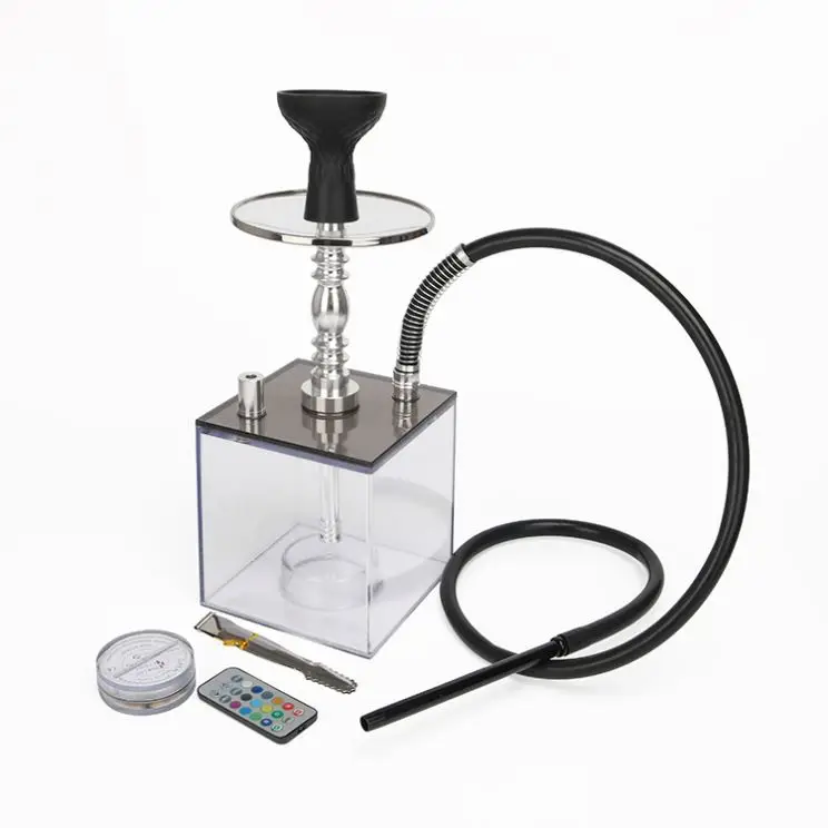 

Wholesale Acrylic Hookah Shisha Chicha Square Sheesha Hookah for Sale narguile with led Light, 5 colors