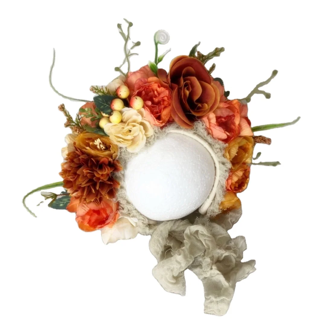 

Baby Girl Floral Bonnet For Photography Newborn Garden Flower Hat Photo Shoot Props