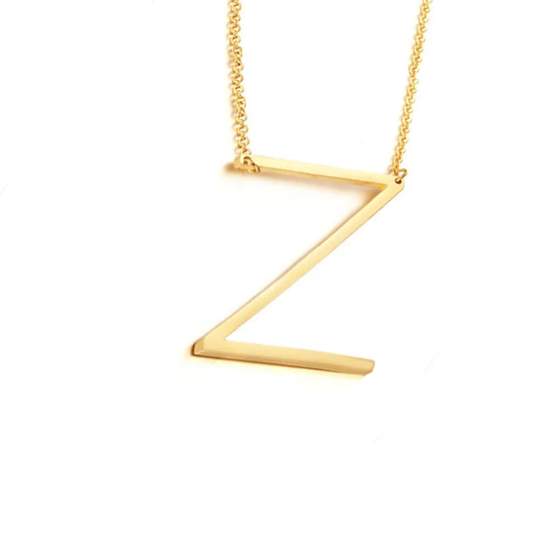 

A-Z Large Initial Letters Gold Plated Alphabet Stainless Steel Charm Chain 26 Letters Big Letter Necklace, Gold, rose gold, silver