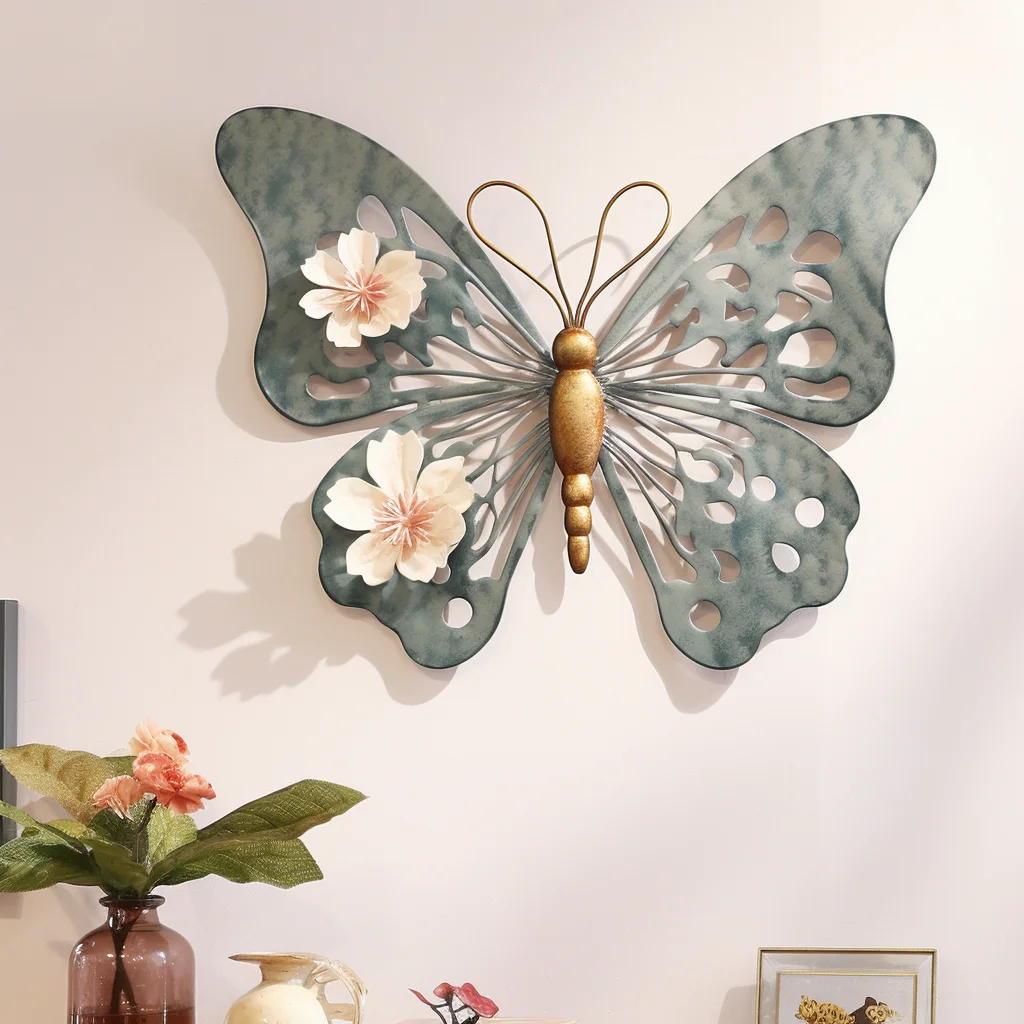50x39cm 2024 Modern Luxury Home Decor 3D Colorful Butterfly Metal Art Wall Hanging for Living Room Background on Sale!