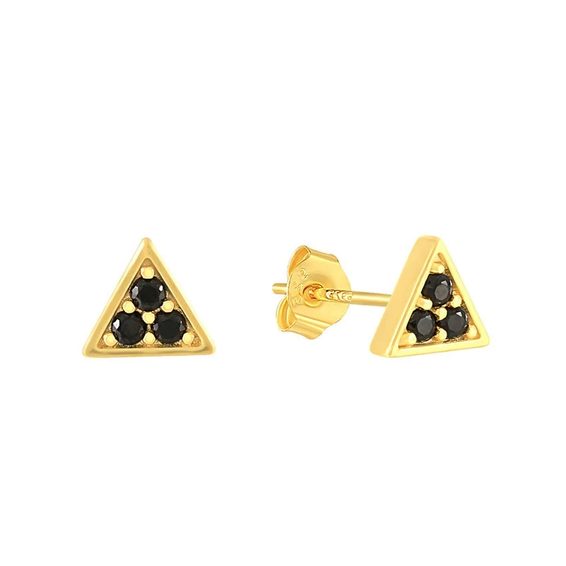 

925 Sterling Silver Triangle 3 Black Diamonds Stud Earrings simple silver jewelry