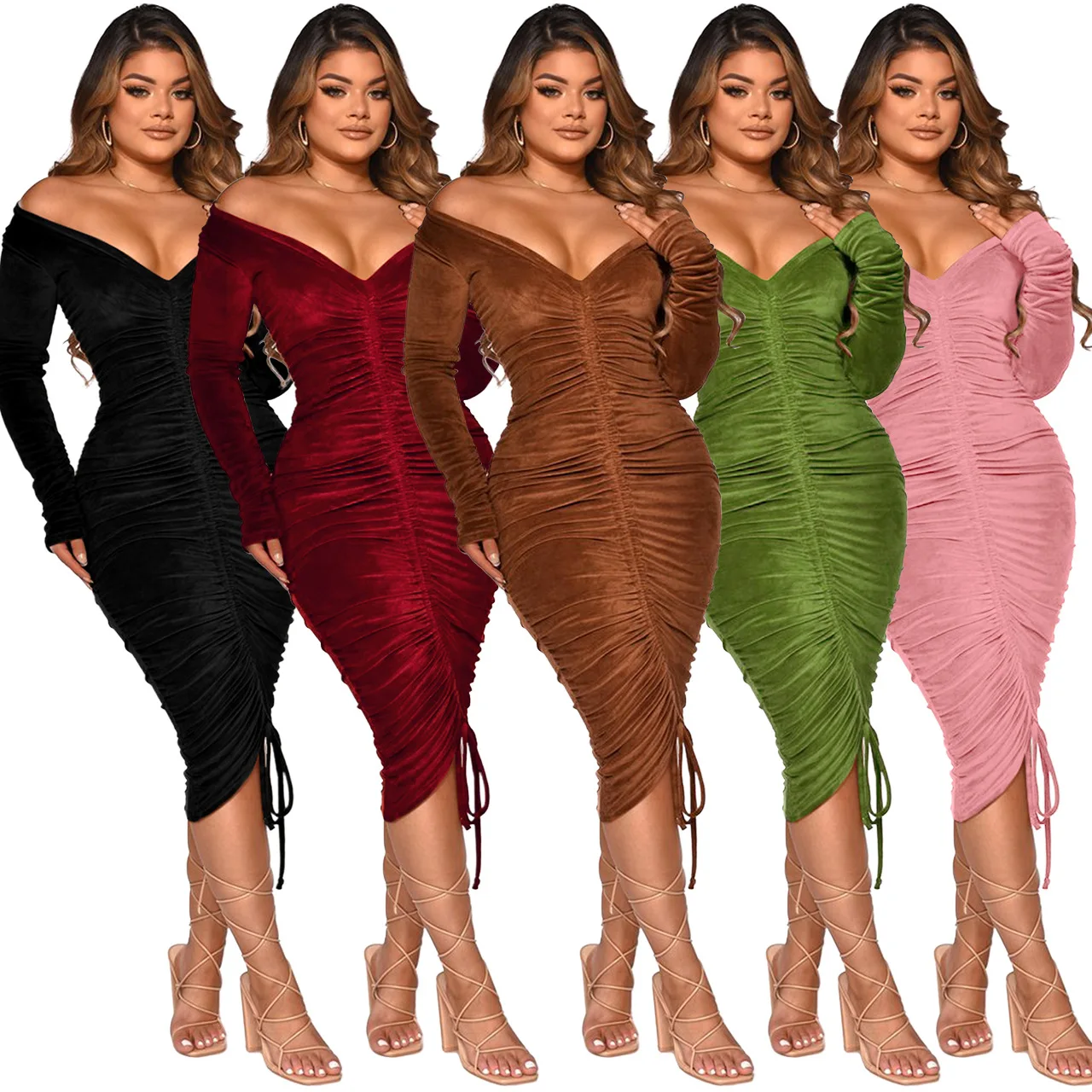 

New V-neck Sexy Fall Long Sleeve Bodycon Women Dresses
