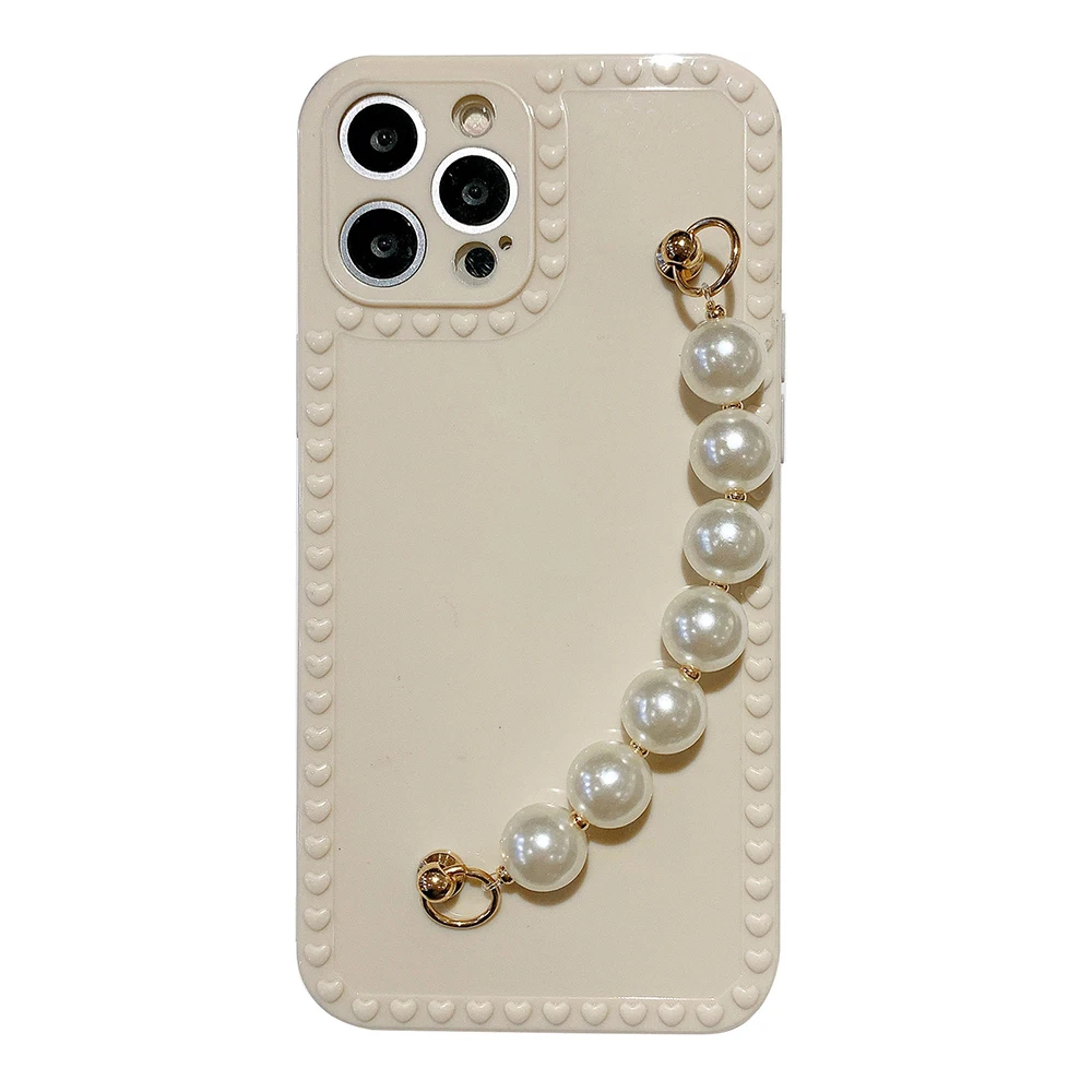 

Luxury Pearl Chain Designer Mobile Phone Bags Shockproof TPU Full Cover Phone Case for iPhone 12 Pro Max