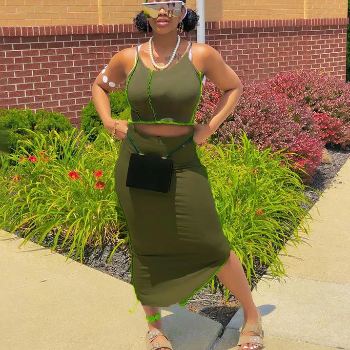 

S3008A two piece set female fashion boutique clothing hip wrap skirt