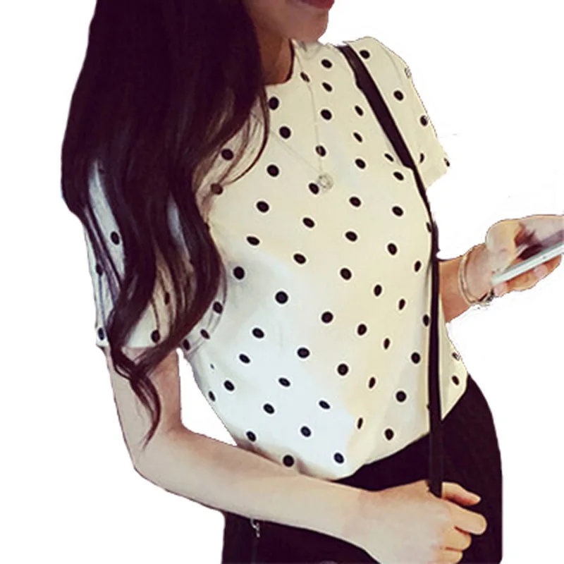 

2019 summer simple o-neck wave dot print women t shirt casual shirt