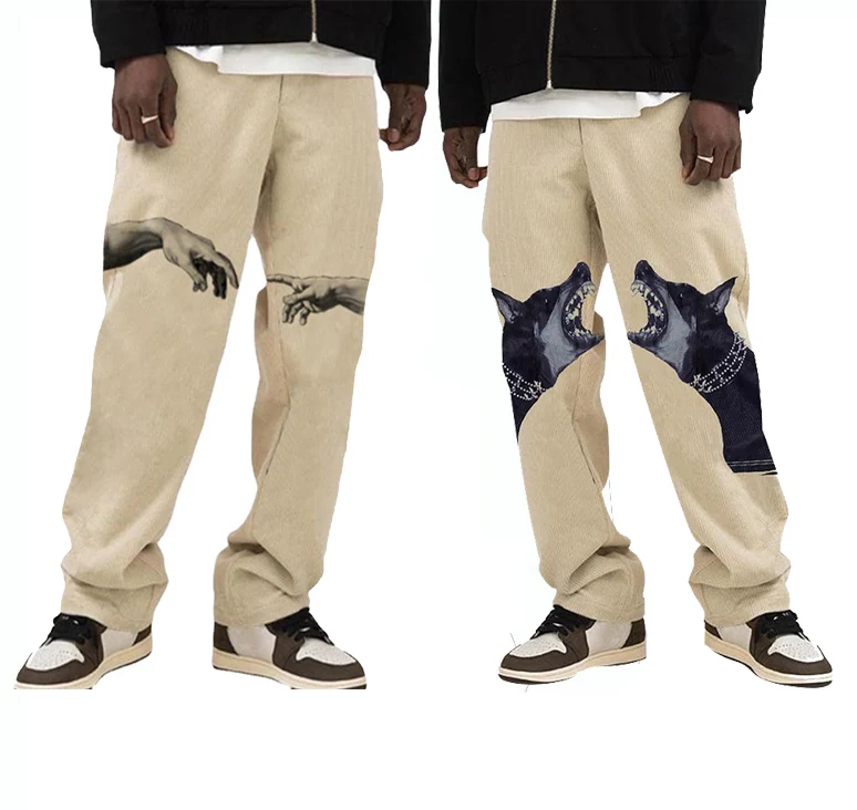 

European and American Animal Print Loose Fit Casual Streetwear Skate Baggy Cargo Pants For Men, Customized color