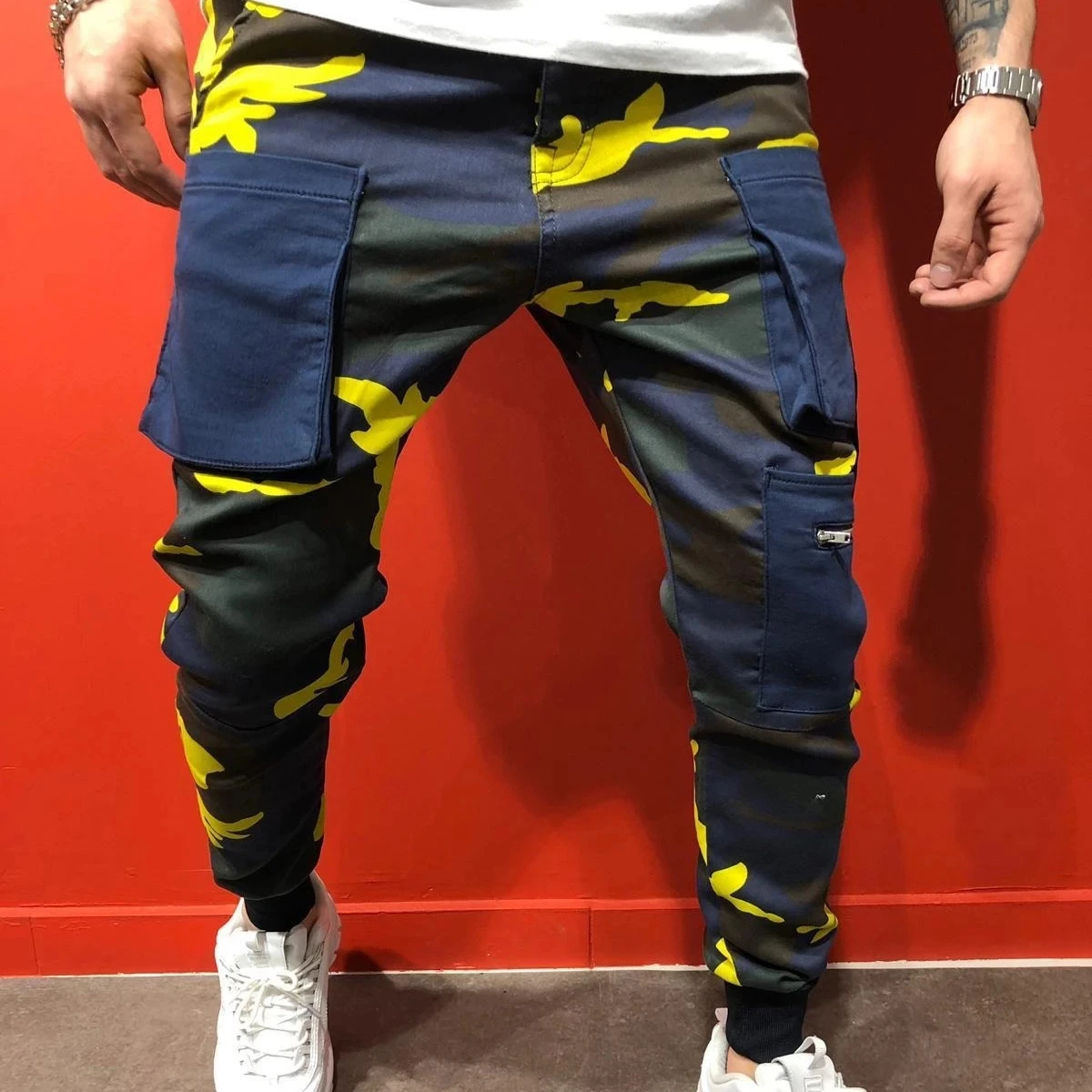

D 2021 Hot Sale Sports Comfortable Breathable Slim Fit Hip Hop Camouflage Printed Multi-pocket Men's Belted Pants