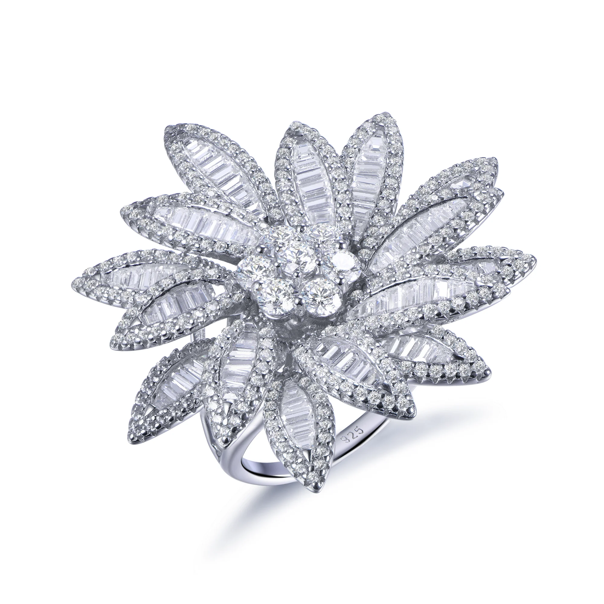 

Gorgeous Micro Pave Setting CZ Silver Costume Flower Rings