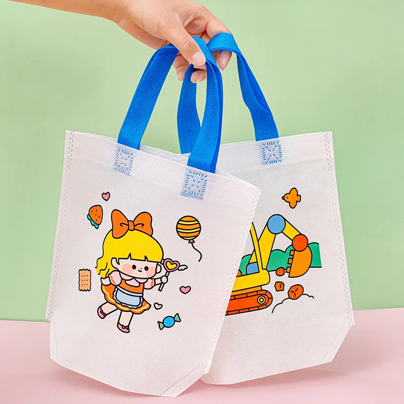 

Low MOQ Eco Friendly Coloring Tote Graffiti Bags Kids Cute Diy Non Woven Bag For Shopping