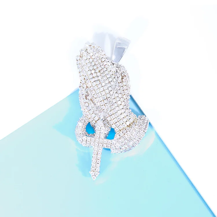 

RTS Fashion Palm Moissanite Pendant For Necklace 925 Sterling Silver ice out D color Moissanite Hip Hop Charm Pendant