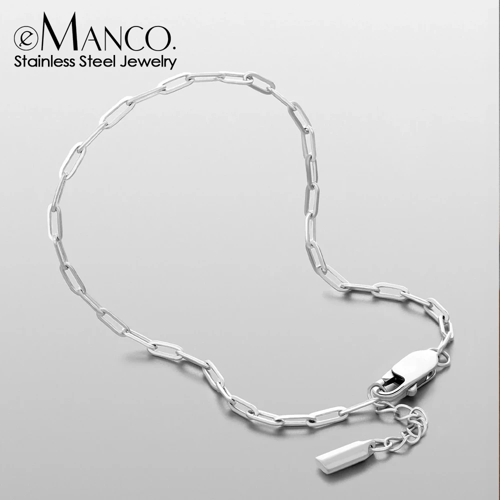 EManco Simple Men's Bracelet 2MM Stainless Steel Paperclip Chain Adjustable Fashion Accessories Birthday Party Gifts Direct