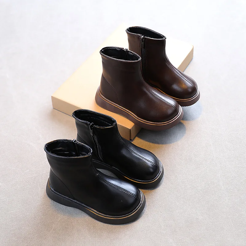 

Hot Selling Wholesale add Plush Warm Winter Casual Children Boots High Quality, Black/brown