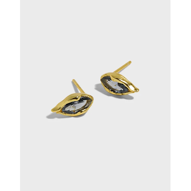 

Statement Unique Nano Stone Inlaid Fine Jewelry 14K Gold Plated Waterdrop Stud Earrings, Gold,silver